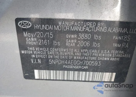 2016 Hyundai Elantra Se из США, поврежденный, VIN 5NPDH4AE0GH700593